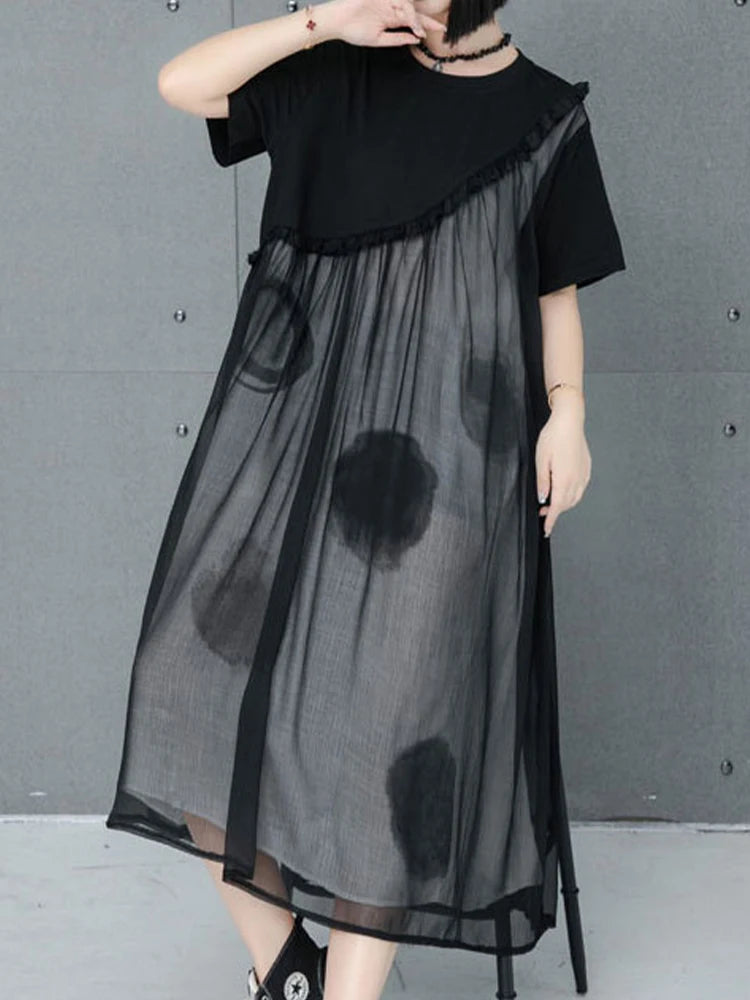 AmaxluluE Summer Chiffon Dot Ladies Dress Vintage Luxury Leisure Clothes Classic Fashion Cotton Elegant Harajuku Gothic Vestidos