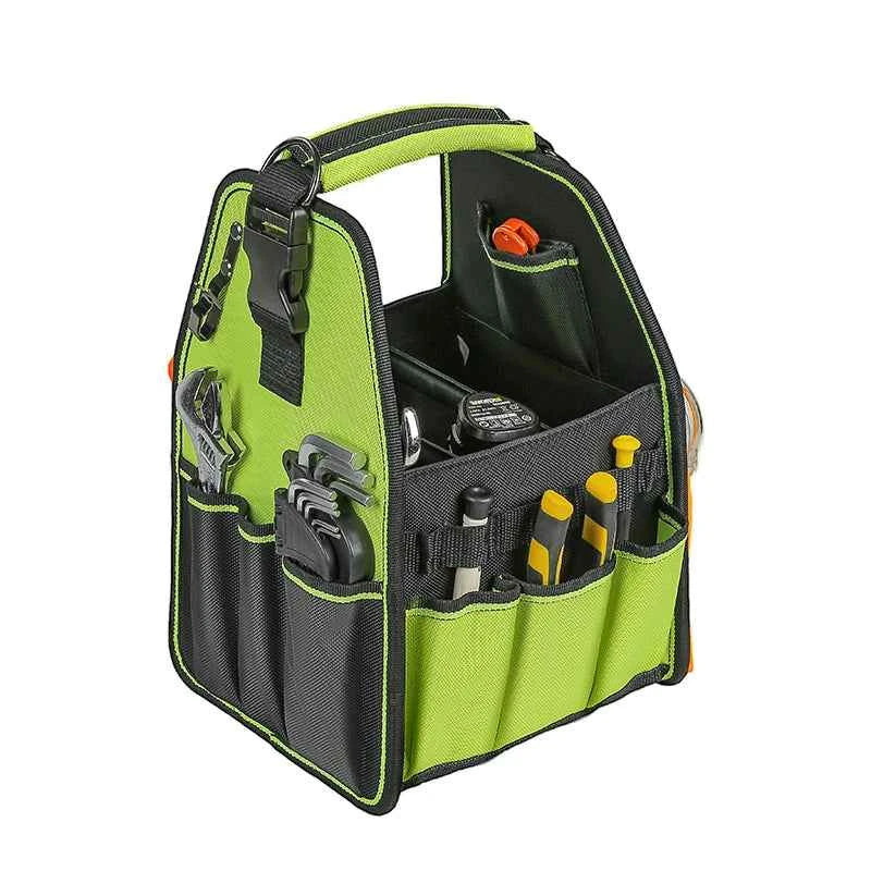 35 pockers & loops Tool Tote with Handle for Easy Tool Access, Water-Resistant Construction, Black/Green