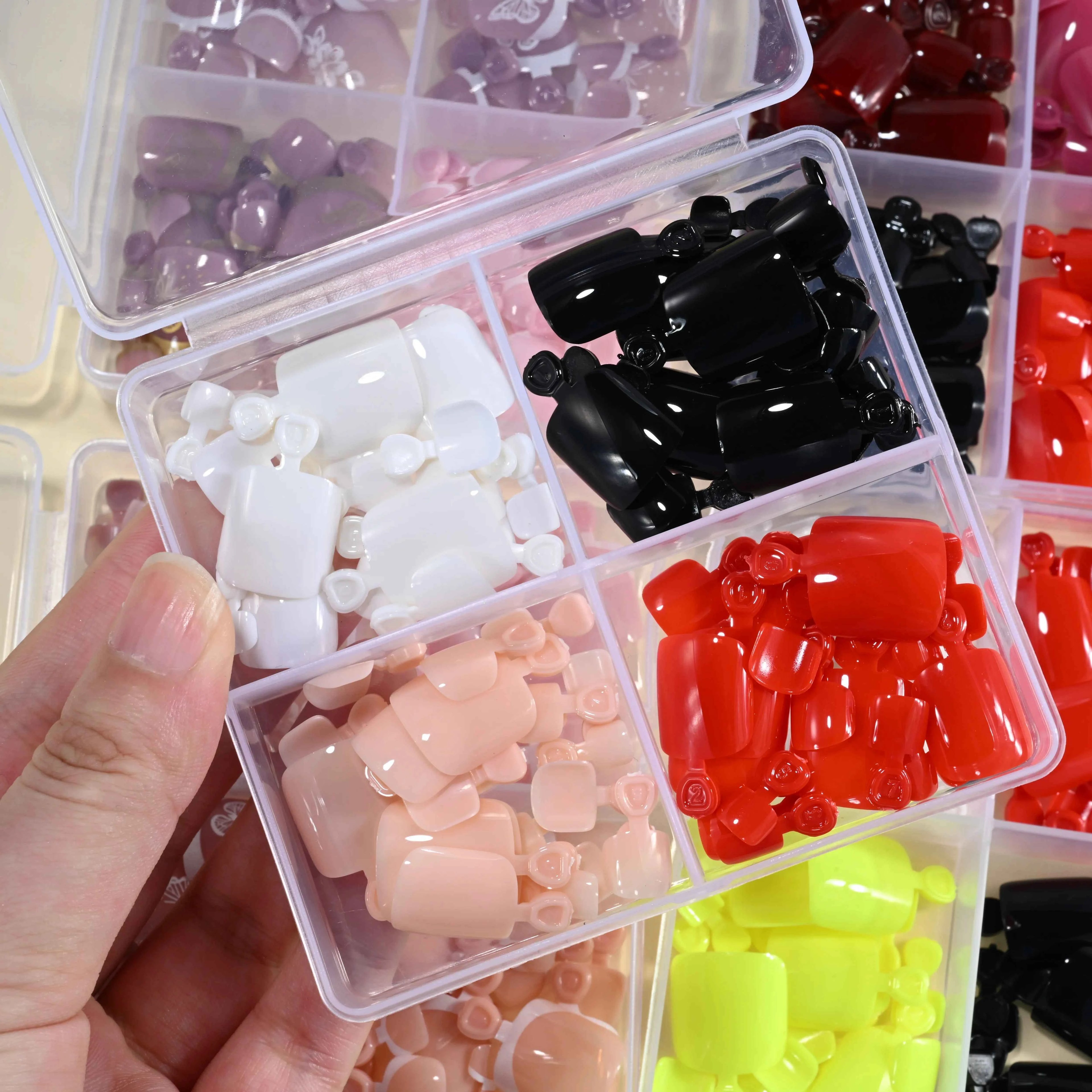 GlamNails Glossy Short-Square Press-On Toenails - 96 Pcs in 4 Stunning Colors: Nude, Pink, Brown