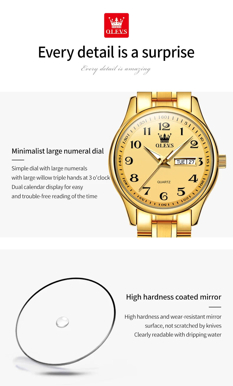 OLEVS Elegant Women's Quartz Watch - Luminous, Waterproof Stainless Steel Dress Wristwatch with Week & Date Display