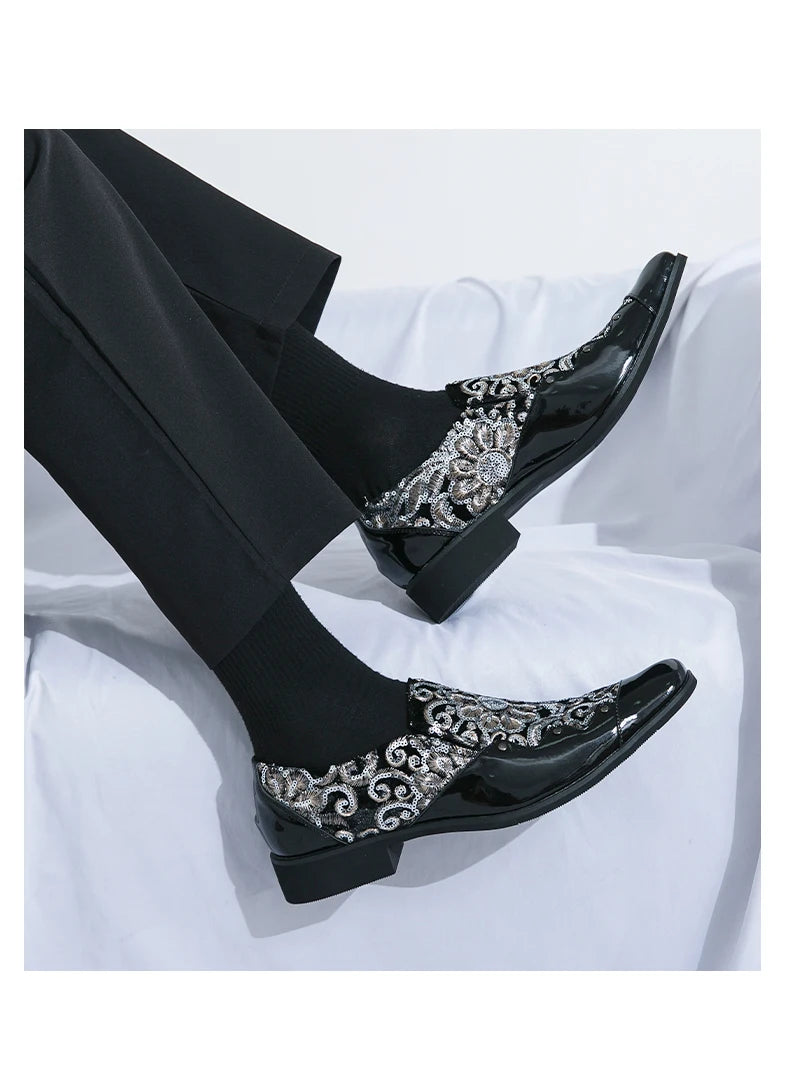 Man Embroidery Loafers Luxury Wedding Party Patent Leather Shoes for Men Designer Comfortable Breathable Formal Dress Plus Size