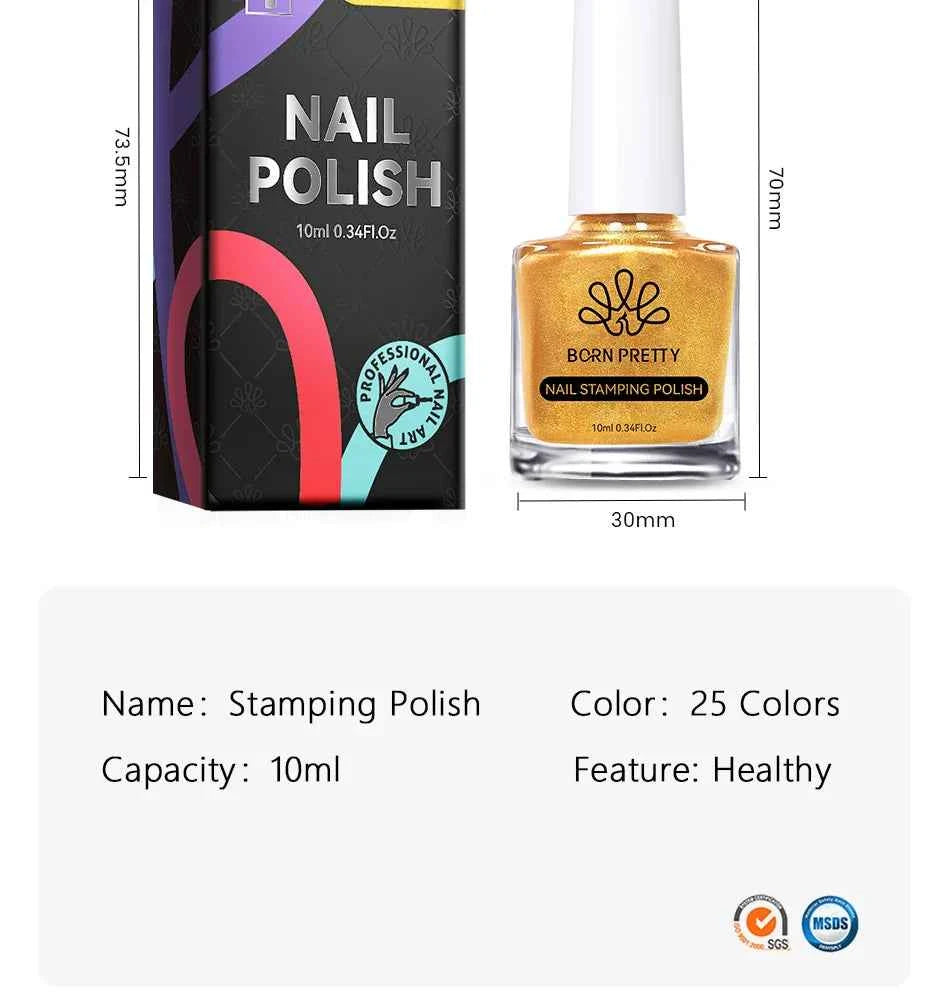 BORN PRETTY Stamping Nail Polish Set - Vibrant 10m Colors for Stunning Nail Art Designs