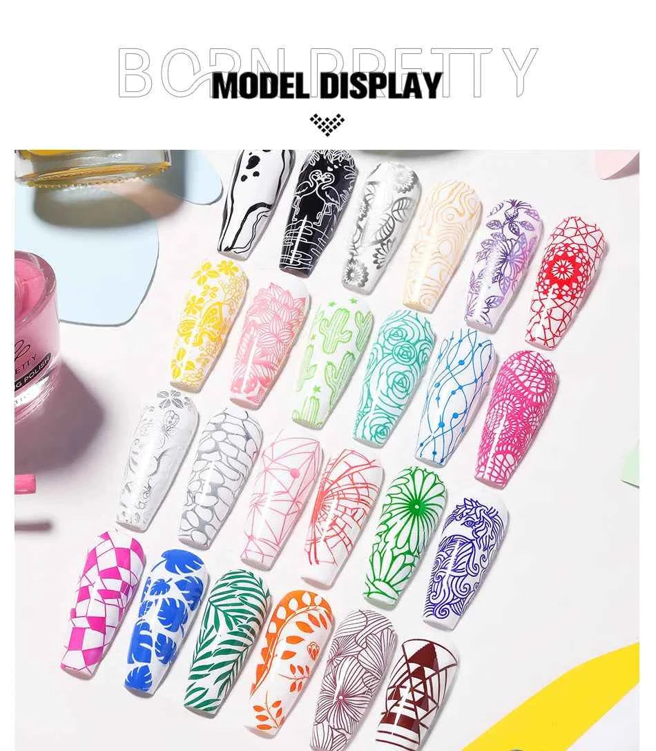 BORN PRETTY Stamping Nail Polish Set - Vibrant 10m Colors for Stunning Nail Art Designs