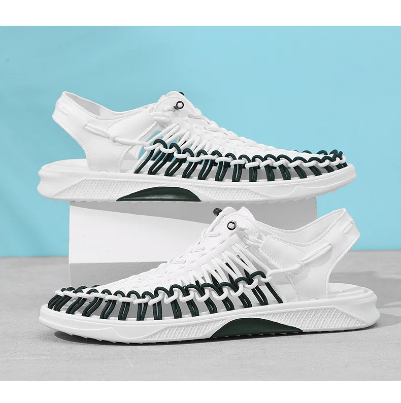 2023 Summer Men's  Sandals Lace Up Hand Woven Sandals Thick Soled Soft Non Slip Casual Shoes High Quality Couple Beach Shoes