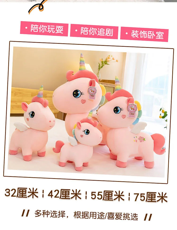Cute Pink Unicorn with Wings Plush Toy Doll Soft Stuffed Kawaii Animals Princess Cartoon Pillow Cushion Birthday Gift for Girl
