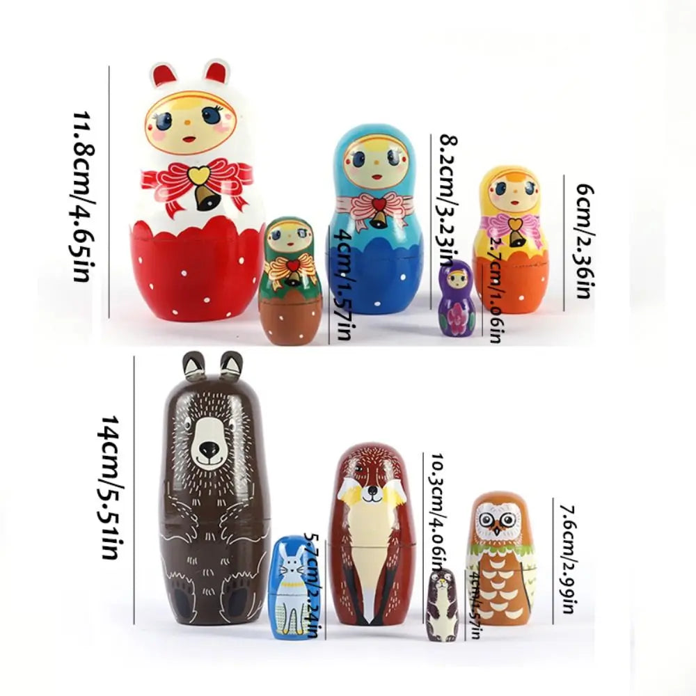 Rabbit 5Pcs/Set Animal Matryoshka Doll Wood Smooth Wooden Stacking Dolls Line Dog Panda Girls Russian Doll Christmas