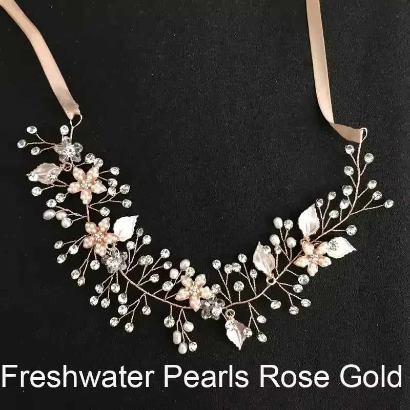SLBRIDAL Handmade Wired Crystal Rhinestone Freshwater Pearls Flower Wedding Hair Vine Headband Bridal Headpiece Hair accessories The jack market .AU The jack market .AU Jewellery & Chains $ 58 14:10#Simulated Gold