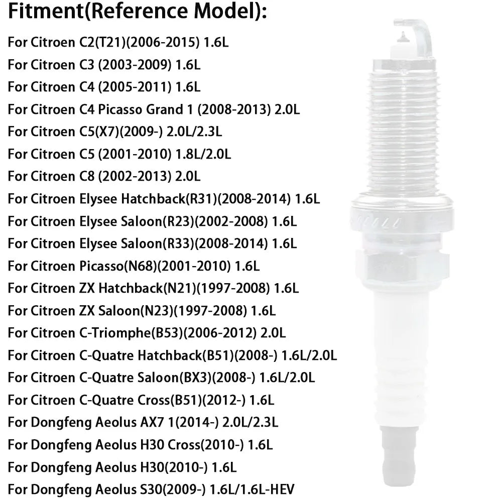 4pcs Spark Plugs For Peugeot 206 207 3008 307 308 406 407 Citroen C2 C3 C4 C5 C8 Elysee Picasso C-Quatre Aeolus EILZFR5B ILZFR5B