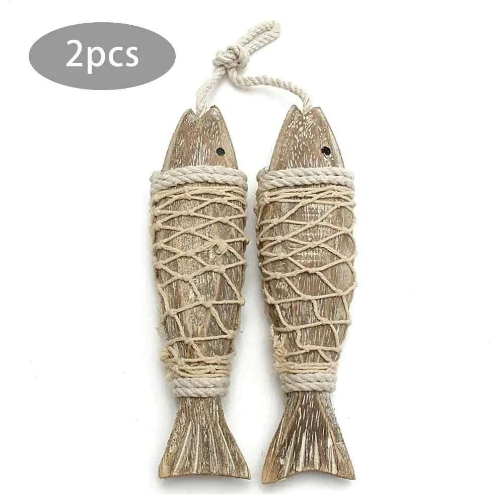 Fish Boho Decor 2-pieces Antique Wood Fish Sculpture with Fishing Net Aesthetic Art Decoration for Home Boats Balcony Pub The jack market .AU The jack market .AU Fishing Gear $ 26 14:10#A