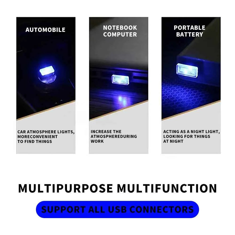 2PCS USB LED Car Light Interior Mini Atmosphere Light Emergency Lighting Light PC Auto Colorful Decorative Lamp