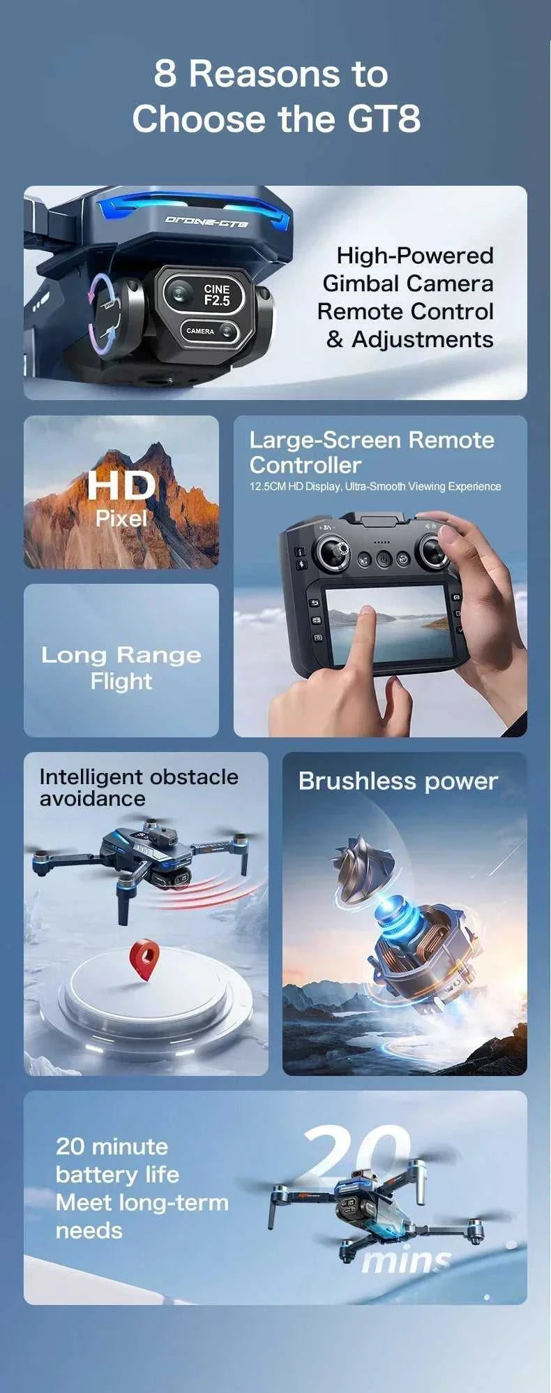 Drone 4K HD GT8 Camera Obstacle Avoidance Aerial Photography Brushless Drone with Screen Foldable RC Drone Quadcopter RTF The jack market .AU The jack market .AU Drones $ 143 14:366#GT8-8K-blue-3B-64G