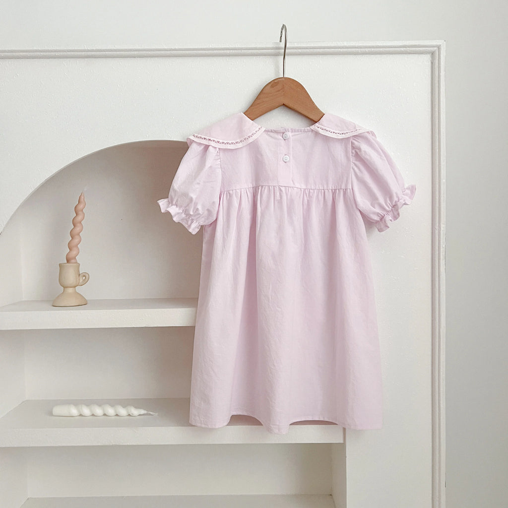 Sisters Dress Summer Kids Princess Dresses Short Sleeved Cotton Solid Color Splicing Infant Baby Romper Baby Girl Party Dress