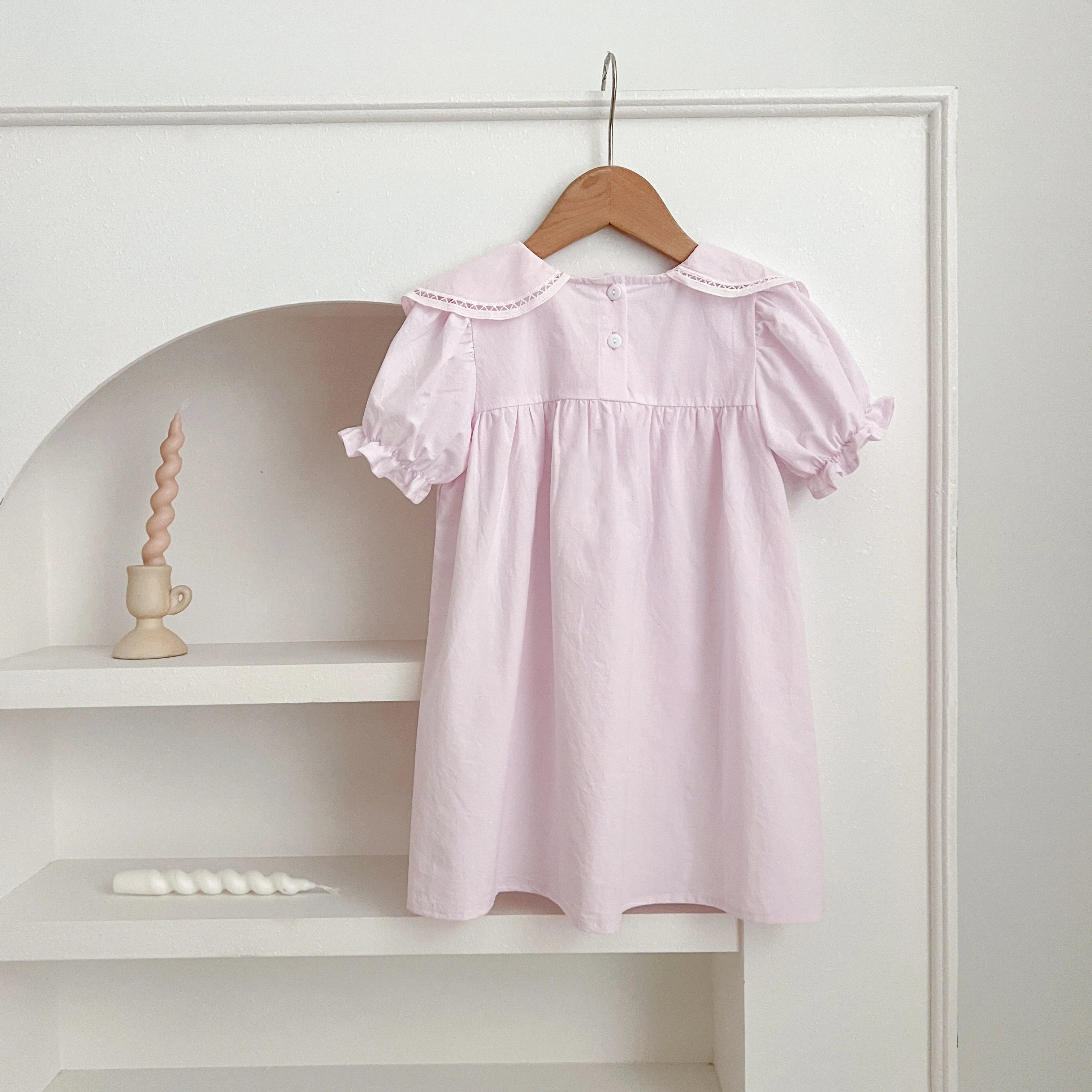 Sisters Dress Summer Kids Princess Dresses Short Sleeved Cotton Solid Color Splicing Infant Baby Romper Baby Girl Party Dress