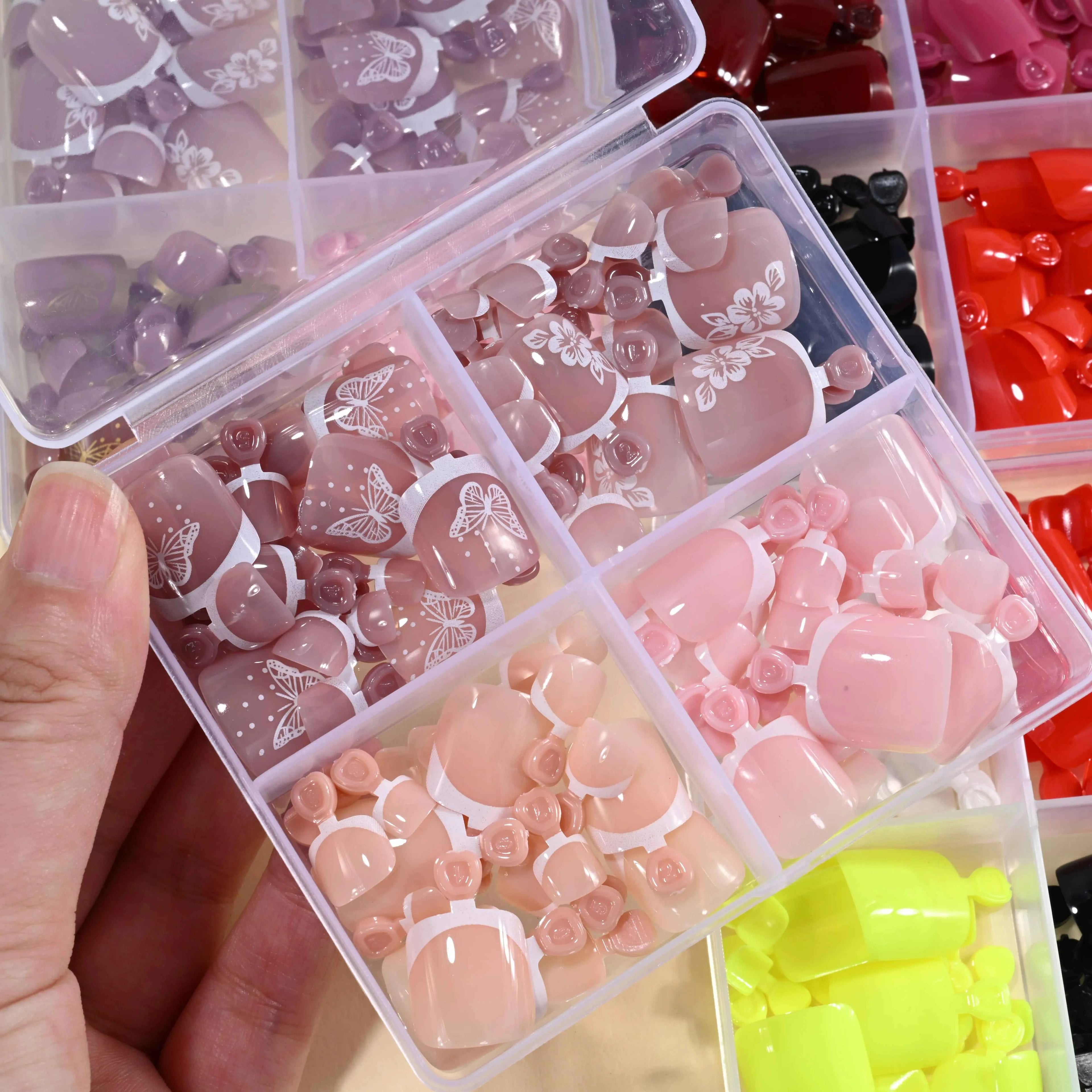GlamNails Glossy Short-Square Press-On Toenails - 96 Pcs in 4 Stunning Colors: Nude, Pink, Brown