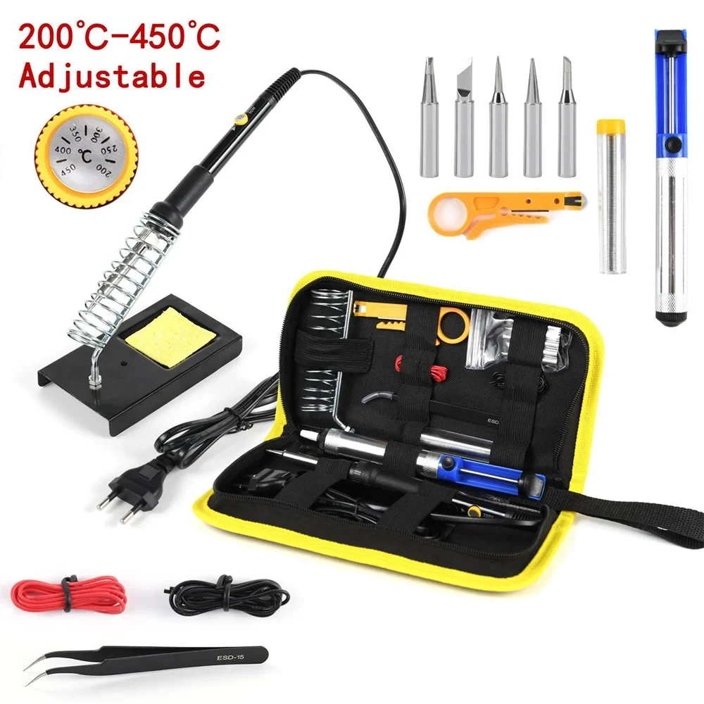 SolderPro 15-in-1 Adjustable Temperature Soldering Iron Kit - 220V 60W with EU Plug