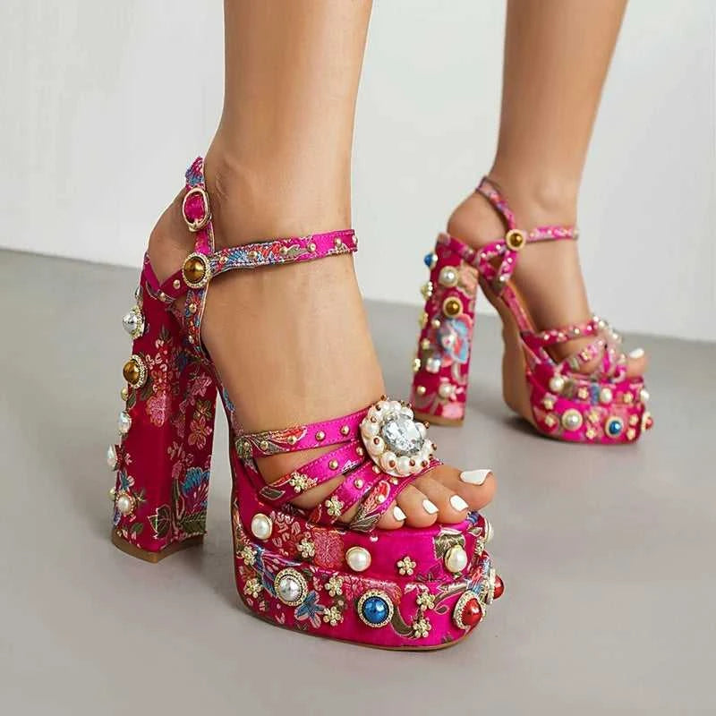 Women's New Summer Sandals Waterproof Platform Thick Bottom Water Diamond Pearl Rivet Flower Satin Open Toe High Heel Large The jack market .AU The jack market .AU Step Up Your Style: Trendy Shoes for Every Occasion! $ 138 14:201496390;200000124:200048359