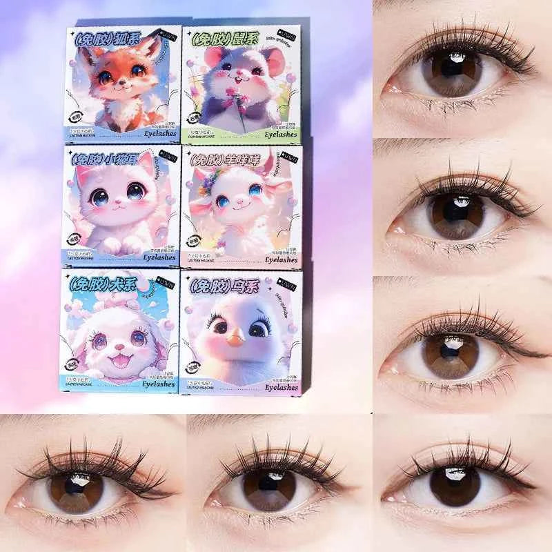 Animal Series No-Glue False Eyelashes - Natural Curl & Volume, Easy Application for Beginners