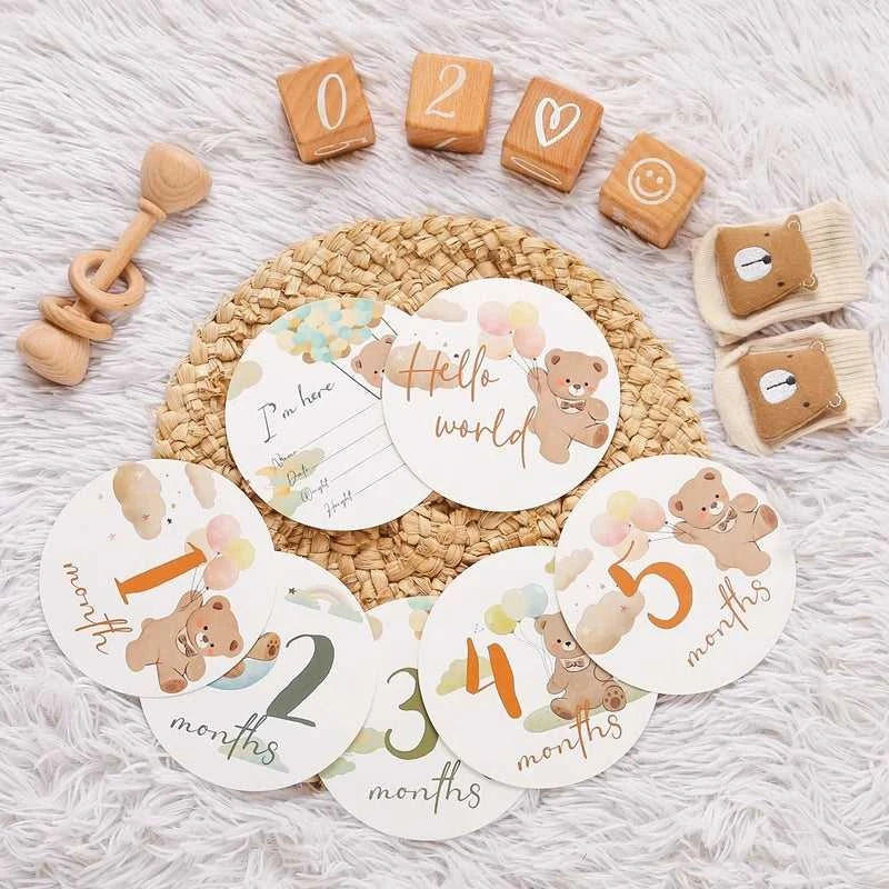 Baby Bear Milestone Number Monthly Memorial Cards Newborn Birthday Gifts Souvenir Newborn Birth Photo Photography Accessories