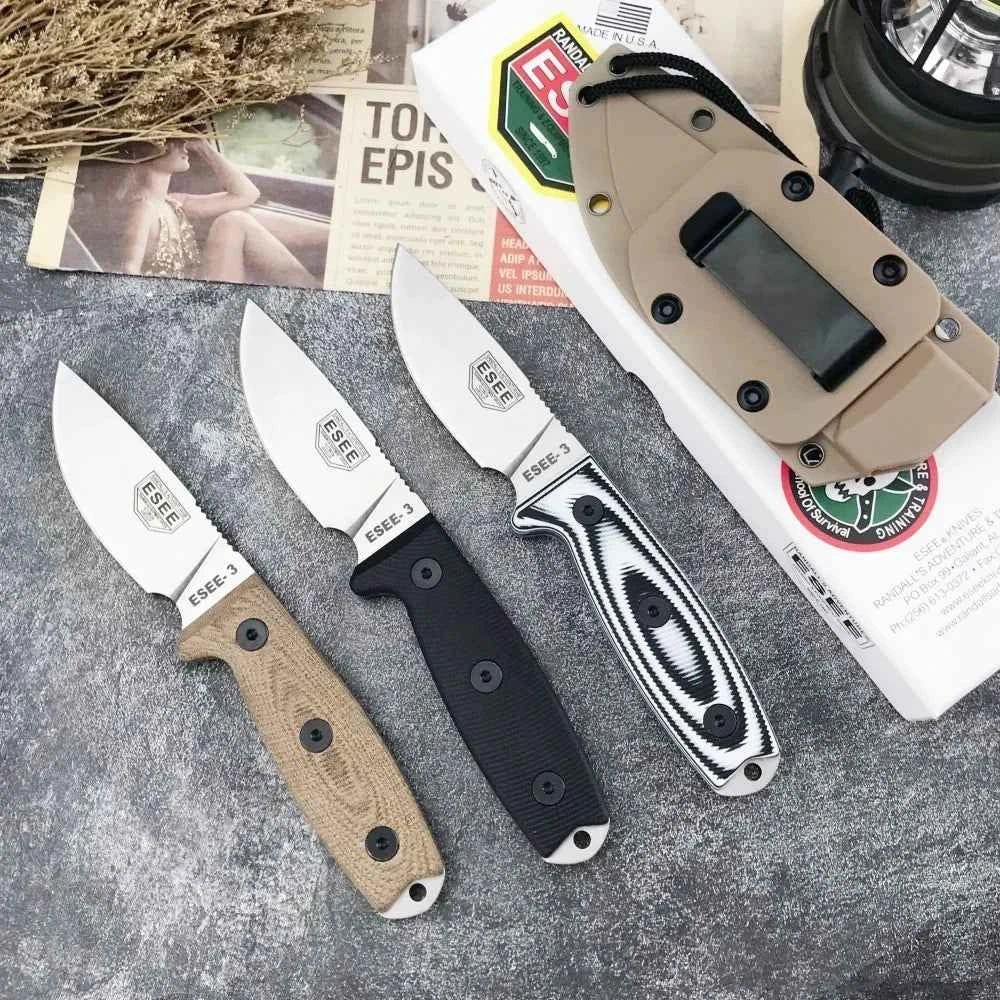 ESEE-3 Hunting Fixed Blade Knife with Sheath 9Cr18Mov Blade G10 Handle Portable Survival Outdoor Knife Cutting Tactical Knife