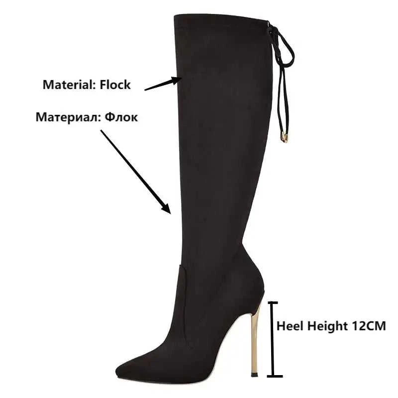 Onlymaker Women Pointed Toe Side Zip 10 CM Metal High Heel Sexy Stiletto Stretch Over The Knee Red Black Flock High Boots The jack market .AU The jack market .AU Step Up Your Style: Trendy Shoes for Every Occasion! $ 138 14:365458#CD200609C;200000124:1663