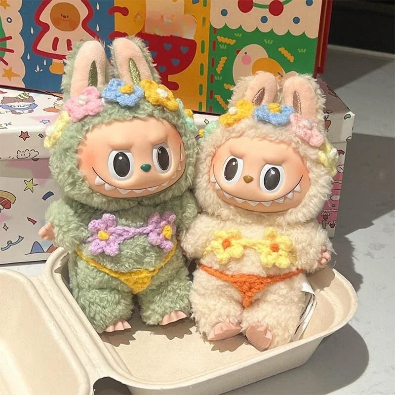 For 15/17cm 3.0 labubu v1/v2/v3 handmade bikini beach sun hat headgear set doll clothes for Ropa labubu decoration