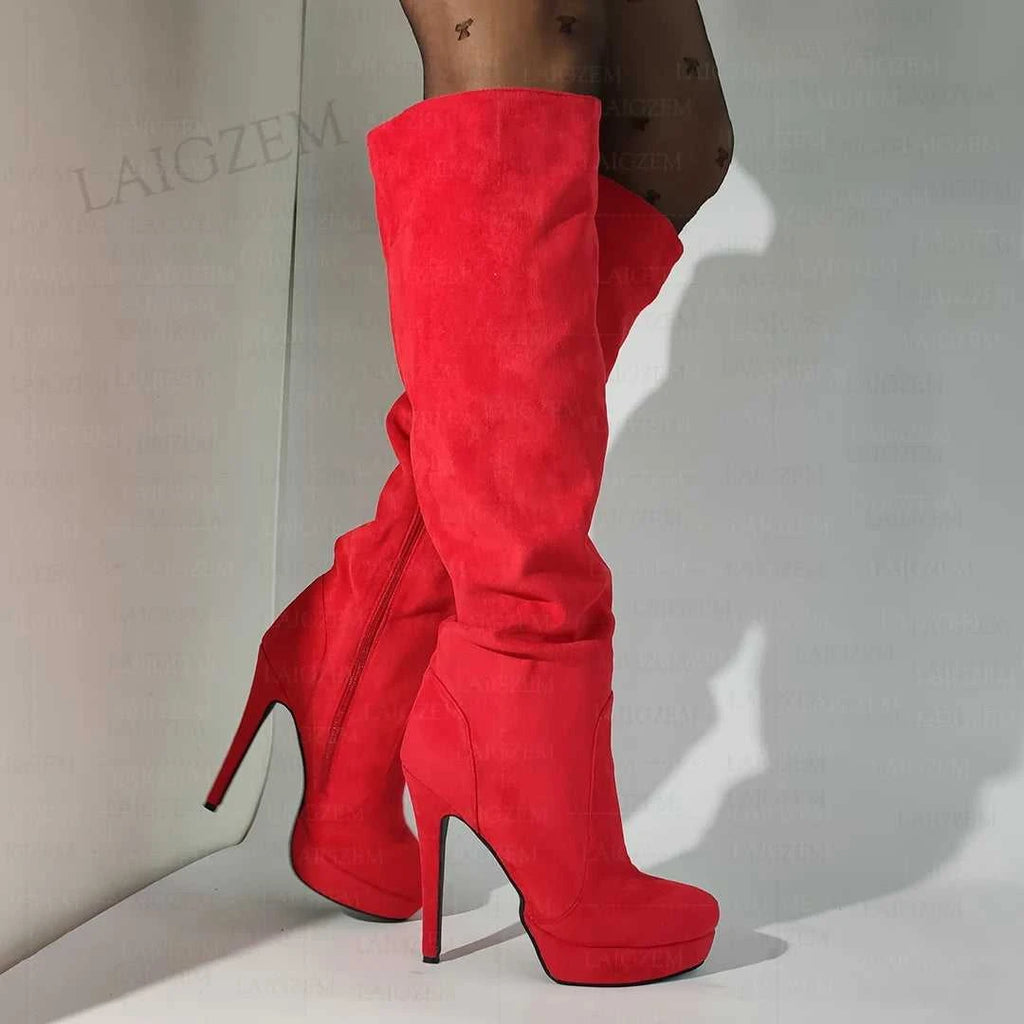 LAIGZEM Women Over Knee High Boots Faux Suede Zip Pleated Thin High Heels Boots Handmade Ladies Shoes Woman Big Size 41 43 45 52 The jack market .AU The jack market .AU Step Up Your Style: Trendy Shoes for Every Occasion! $ 152 14:771#LGZ4823 Red;200000124:698