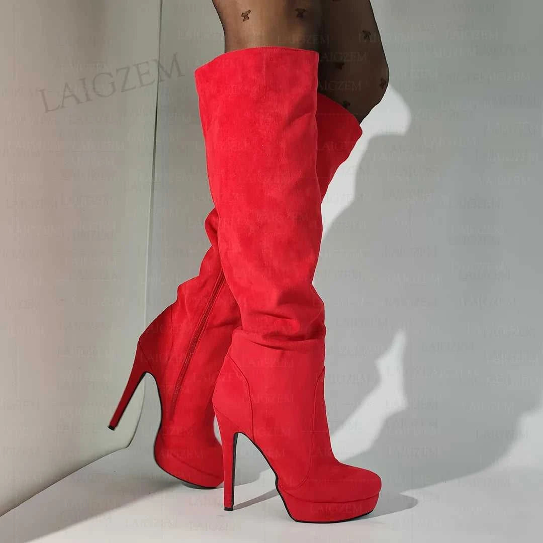 LAIGZEM Women Over Knee High Boots Faux Suede Zip Pleated Thin High Heels Boots Handmade Ladies Shoes Woman Big Size 41 43 45 52 The jack market .AU The jack market .AU Step Up Your Style: Trendy Shoes for Every Occasion! $ 152 14:771#LGZ4823 Red;200000124:698