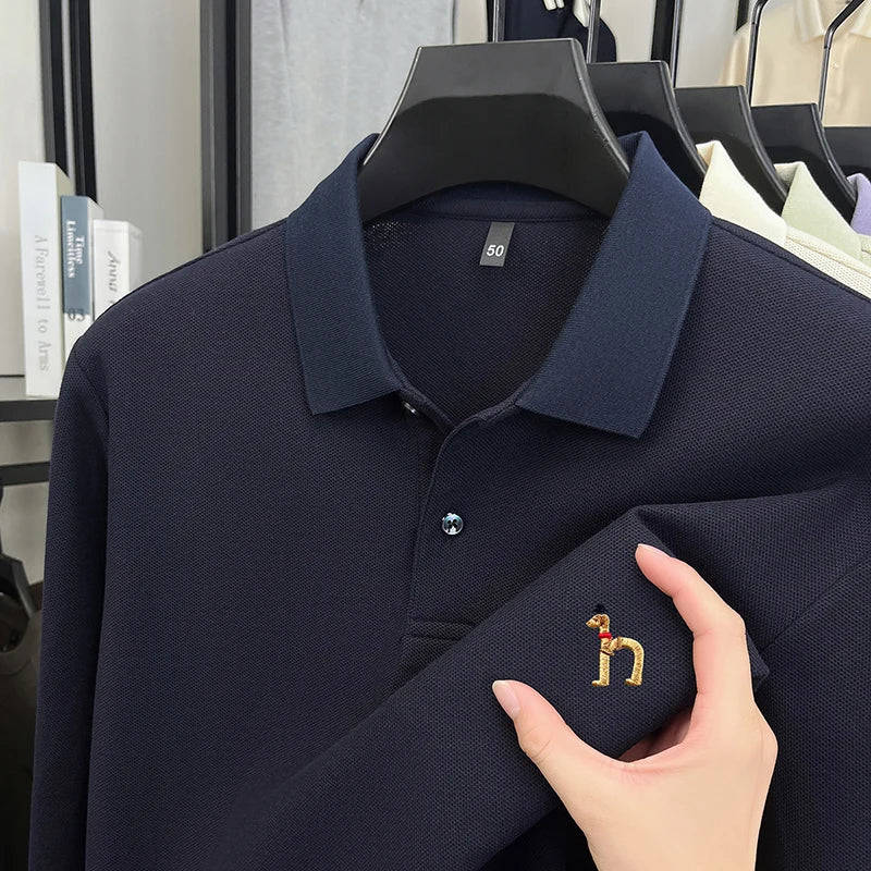 100Cotton Luxury Brand Men's Polo Shirt Exquisite Dog Embroid Long Sleeve Fashion Quality Lapel T-Shirt Business Casual Menswear