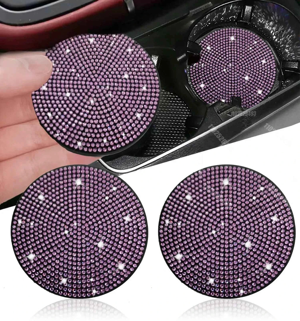 2Pcs Diamond Car Coaster Water Cup Slot Non-Slip Mat Bling Gadget Silica Pad Cup Holder Mat Auto Interior Decoration Accessories