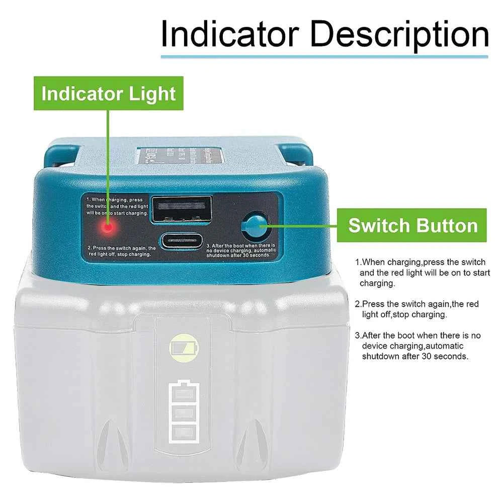 For Makita 18V With USB With Type-C Battery Holder For Makita 18V Battery BL1840 BL1850 BL1860 Charger Adapter Fast Charging