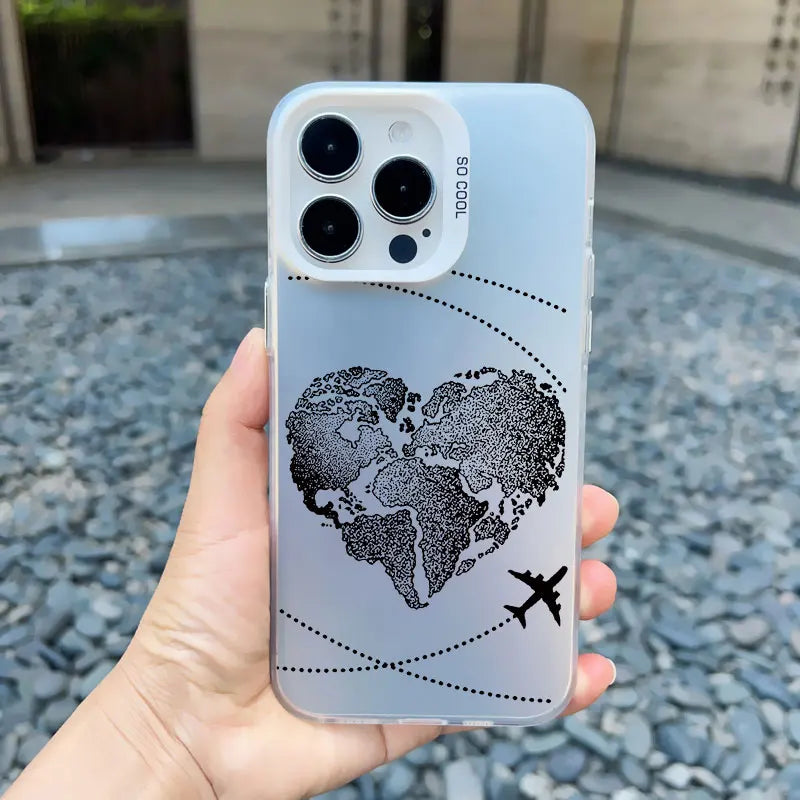 World Map Travel Airplane Phone Case For iphone 16 15 13 14 Pro Max Plus 11 12 Pro Max 13 Mini Back Shockproof Laser Covers