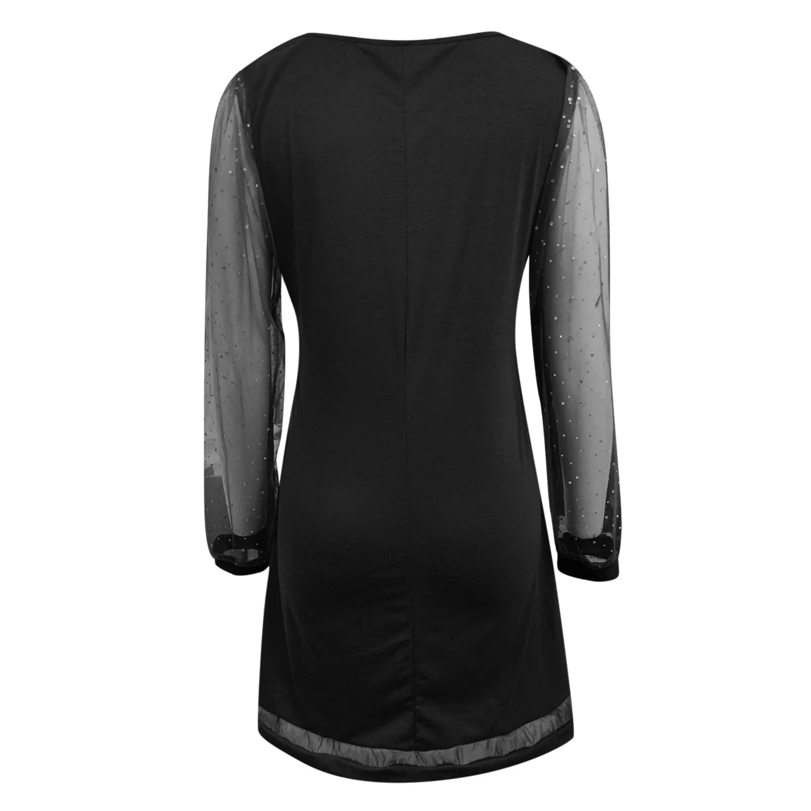LuxeVibe V-Neck Lace Splice Dress - Knee Length, Ruffle Detail, Long Sleeve, Effortlessly Chic & Comfortable