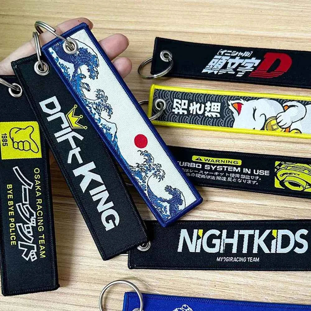JDM Racing Keyring Embroidered Nylon Fabric Keychain Moto Keychain Car Key Tags for Nos Nightkids Keychain Motorcycle Initial D