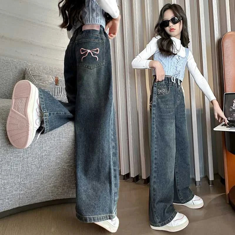 Girl Pocket Bow Embroidery Jeans New Teenage Children Wide Leg Denim Pants for Kids Loose Trousers Spring Autumn 4 -14 Years The jack market .AU The jack market .AU Mum & Kids: Essential Products for Every Family $ 48 14:193#model 2;200000463:200004188#130CM