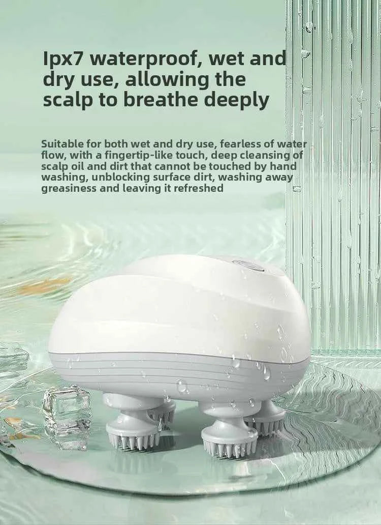 Rechargeable Electric Scalp Massager - Waterproof Handheld Device with 4 Massage Claws for Stress Relief & Relaxation