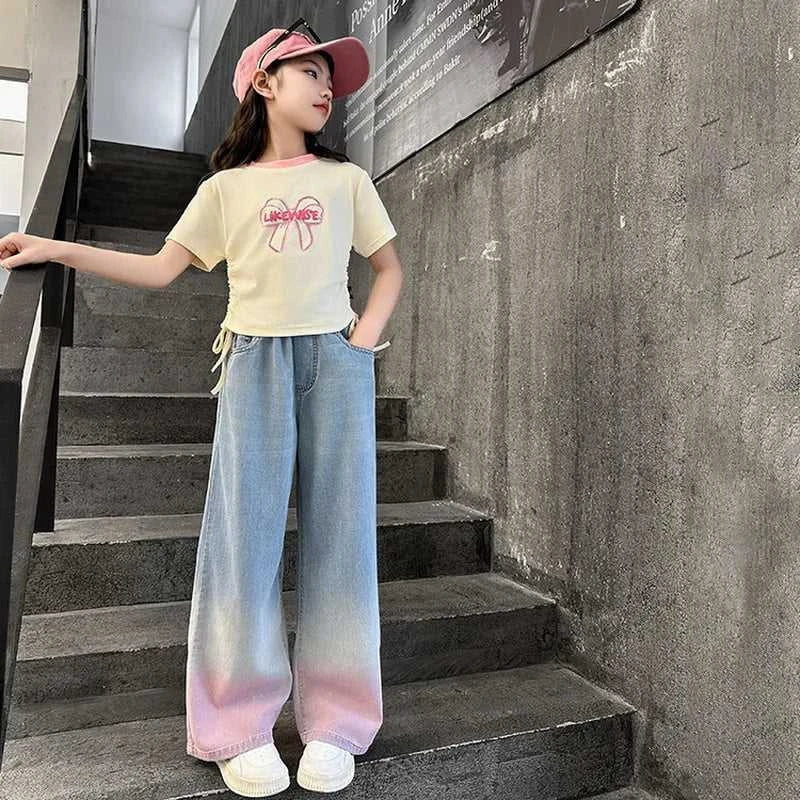 2024 Big Teens Girl Tencel Wide-Leg Jeans Kids Girls Gradient Color Pants Children Outwear Long Trousers Girl Clothing 4-12Years The jack market .AU The jack market .AU Mum & Kids: Essential Products for Every Family $ 48 14:771#model 1;200000463:200004207#150CM
