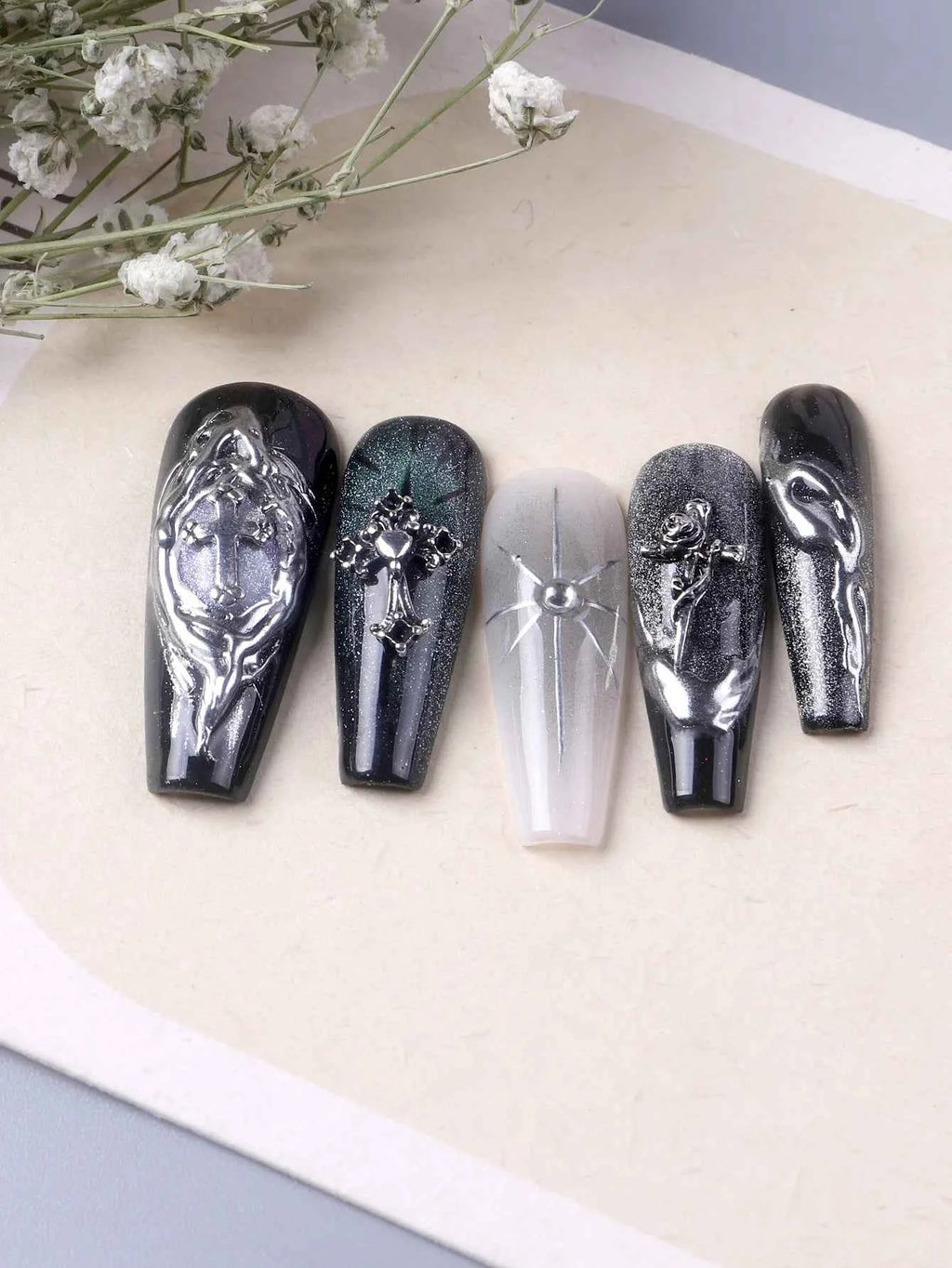 TSZS 50pcs/bag Mix Punk 3D Retro Cross Jewelry Nail Art Charms Mix Shape Grey Cross Nail Charms Nail Manicure Decoration