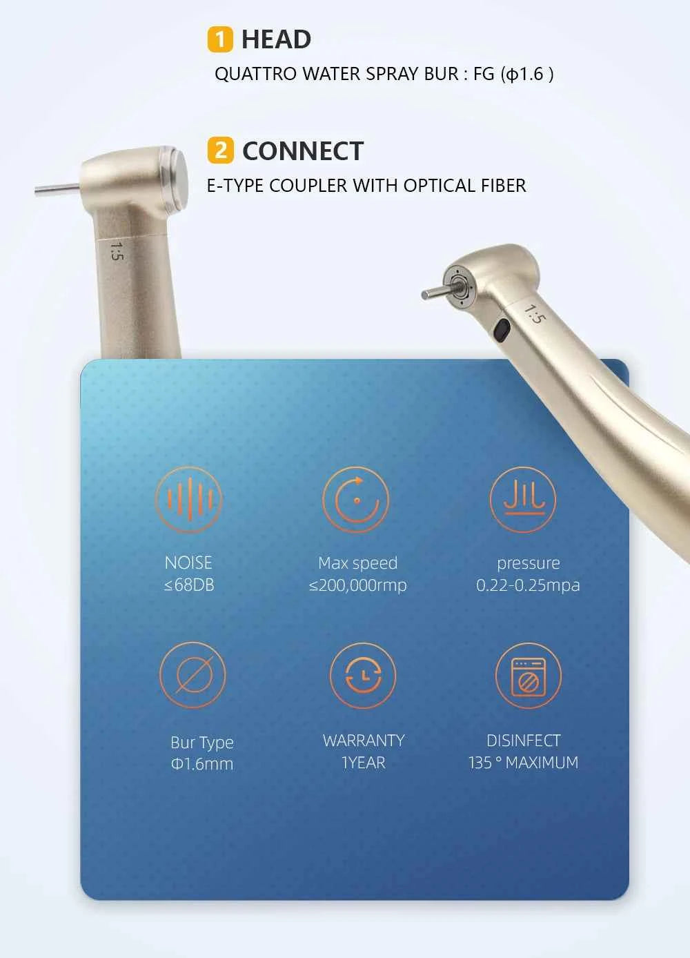 TOQ Dental 1:5  increasing red ring Fiber optic contra angle handpiece Push Button dental handpiece dentist tools