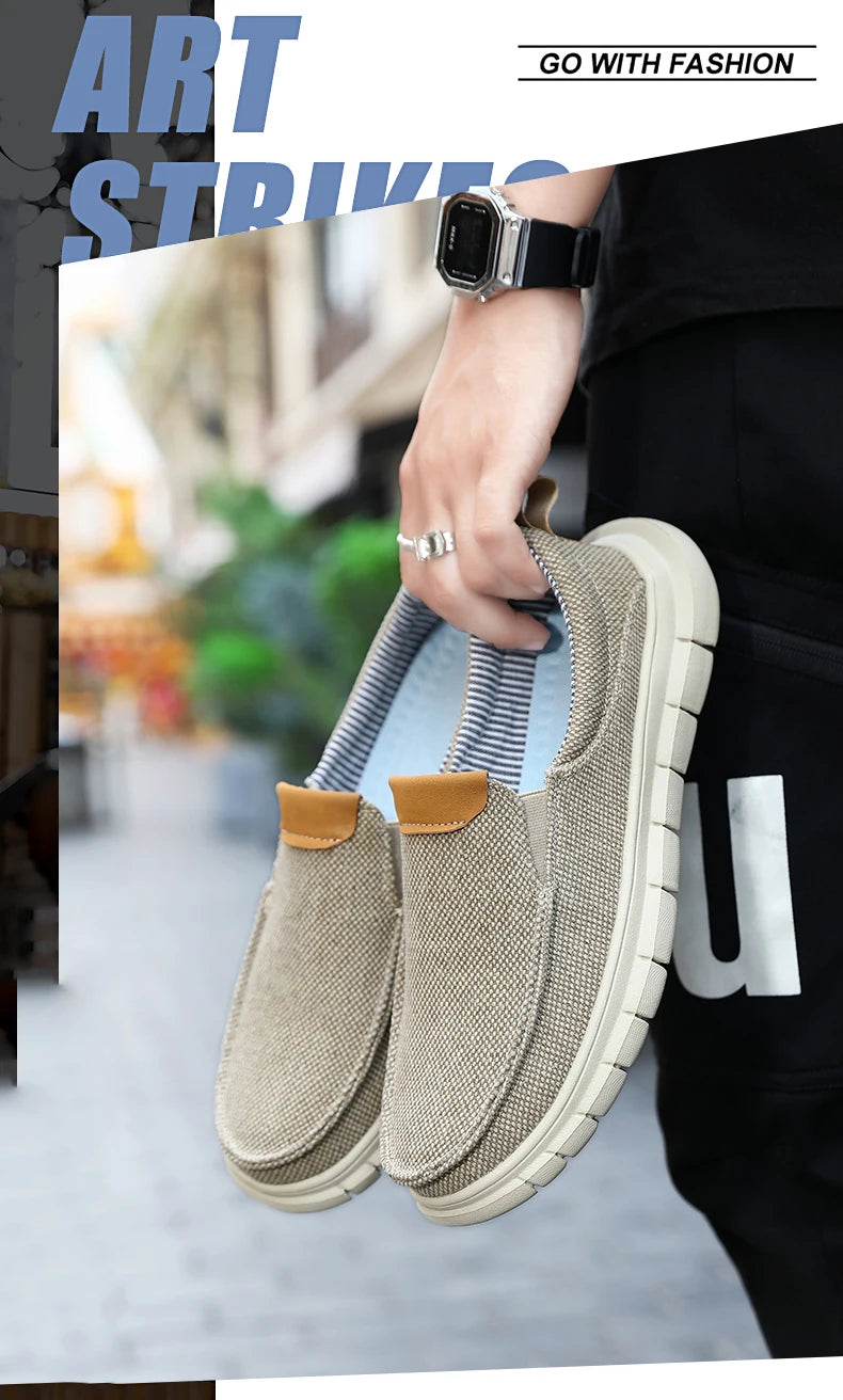 Men Casual Canvas Shoes Mens Loafers Breathable Slip on Flats Male Vulcanized Shoes Driving Shoes Plus Size 47 Walking Sneakers