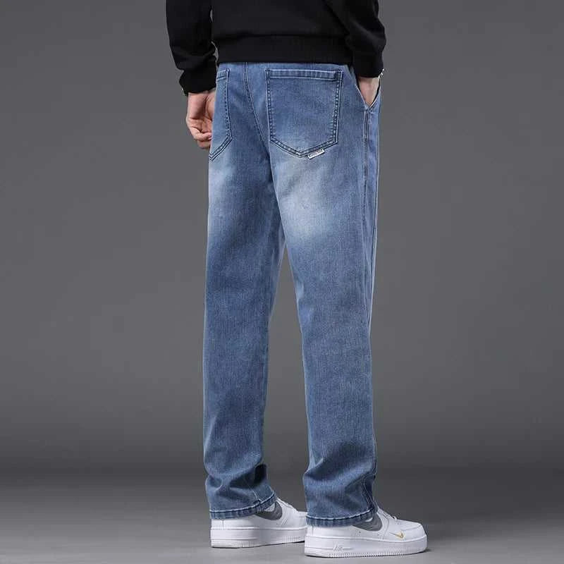 Autumn Winter Blue Jeans Men Drawstring Elastic Waist Cotton Cargo Denim Pants Work Fashion Thick Trousers Male Plus Size M-4XL The jack market .AU The jack market .AU Men Fashion $ 48 14:193#Black;5:361386#M(27-28)