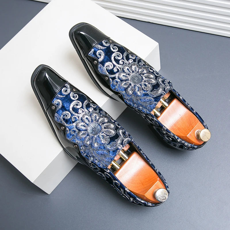 Man Embroidery Loafers Luxury Wedding Party Patent Leather Shoes for Men Designer Comfortable Breathable Formal Dress Plus Size