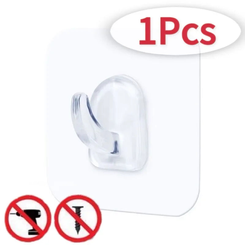 1-20pcs Transparent Self Adhesive Hooks Door Wall Mounted Hanger Hook Suction Heavy Load Rack Kitchen Bathroom Organizer Holder