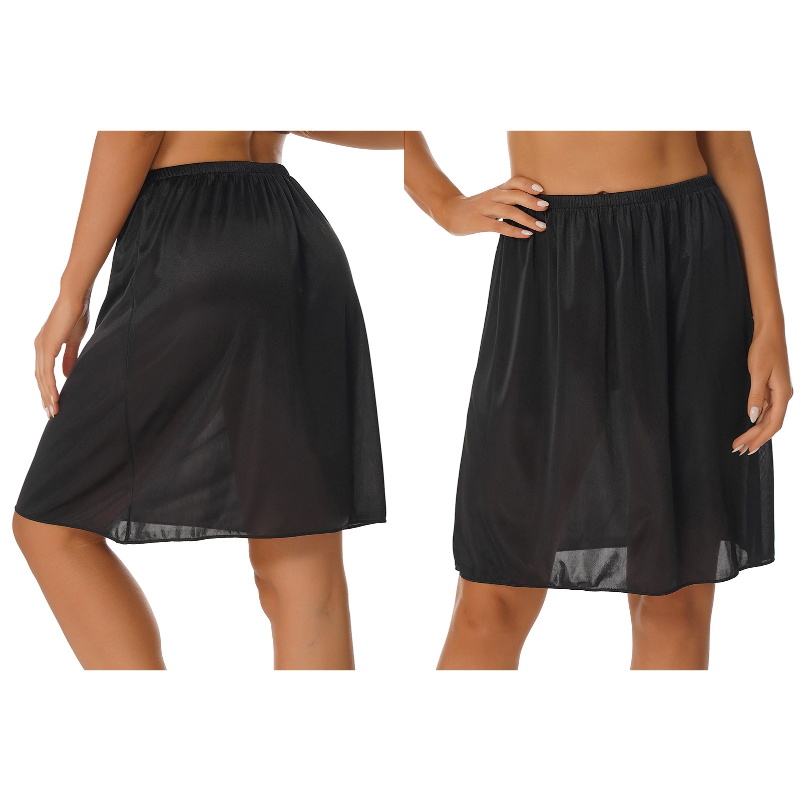 Womens Petticoat Skirt Solid Half Slip Underskirt Summer Elastic Waist Inner Lining Midi Skirt Long Underskirt for Party Dress