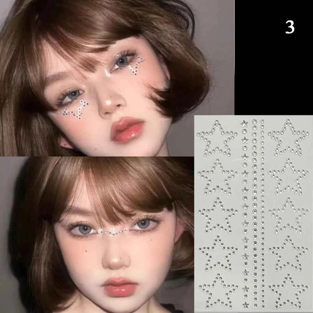 GlamSpark 3D Waterproof Rhinestone Face Jewelry Stickers - Self-Adhesive Pearl Eye Makeup Decor