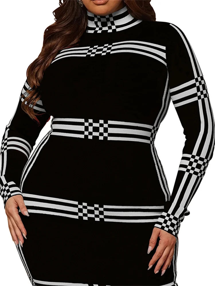 Wmstar Plus Size Dresses for Women O Neck Bodycon Stretch Striped Elegant New in Fashion Maxi Dress Wholesale Dropshipping 2024