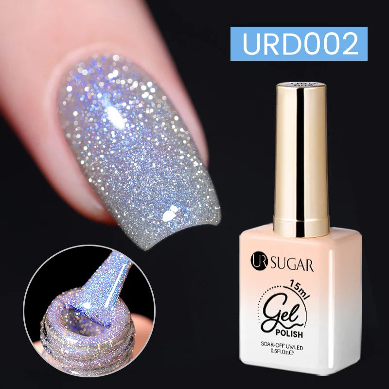 UR SUGAR 15ml  Autumn Winter Red Cat Magnetic Gel Nail Polish White Dopamine Nail Sparkling Glitter Soak Off UV LED for Manicure