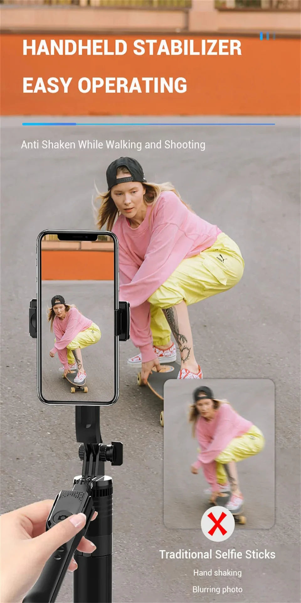FANGTUOSI 2024 New Wireless Selfie Stick Tripod Foldable Stand For Gopro Action Cameras Smartphones Balance Steady Shooting Live