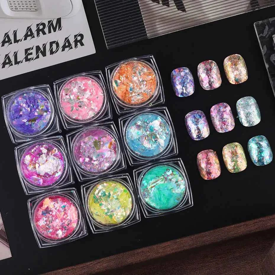 Aurora Opal Nail Flakes - Holographic Glitter Powder for Dazzling Mermaid Nail Art