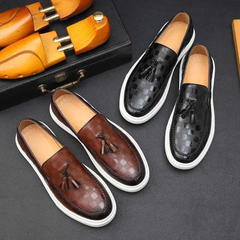 Fashion Men's Casual Shoes Embossed Leather Men Classic Retro British Style Tassels Loafers Mens Slip-on Outdoor Driving Flats The jack market .AU The jack market .AU Step Up Your Style: Trendy Shoes for Every Occasion! $ 101 14:193#S11 Black;200000124:200000364#39 (US 6.5);200007763:201336100