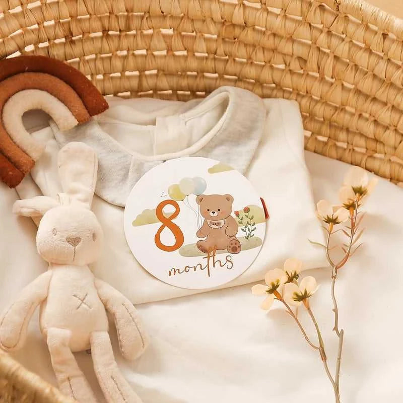 Baby Bear Milestone Number Monthly Memorial Cards Newborn Birthday Gifts Souvenir Newborn Birth Photo Photography Accessories